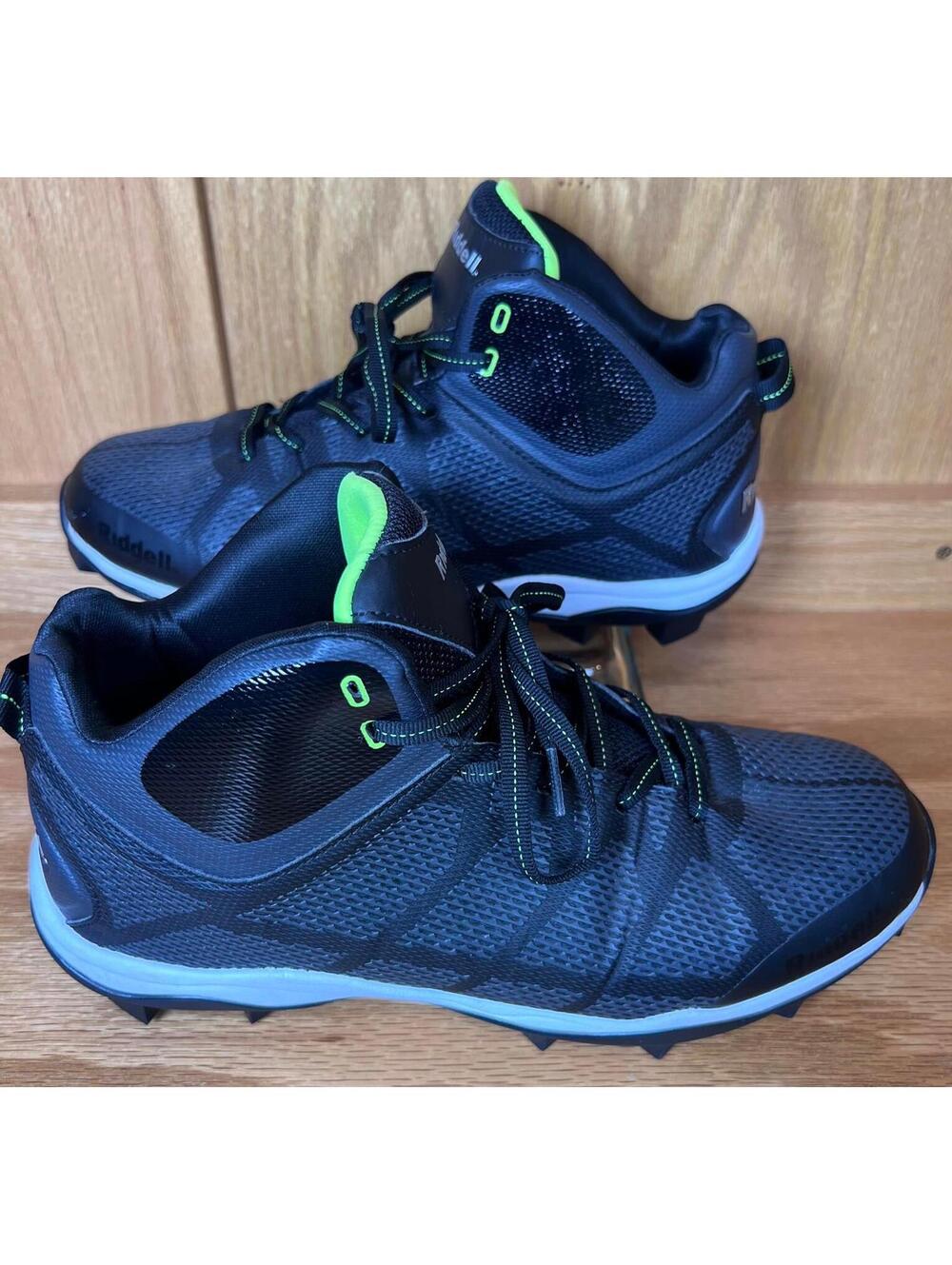 Riddell Black and Neon Green Football Cleats Size 10